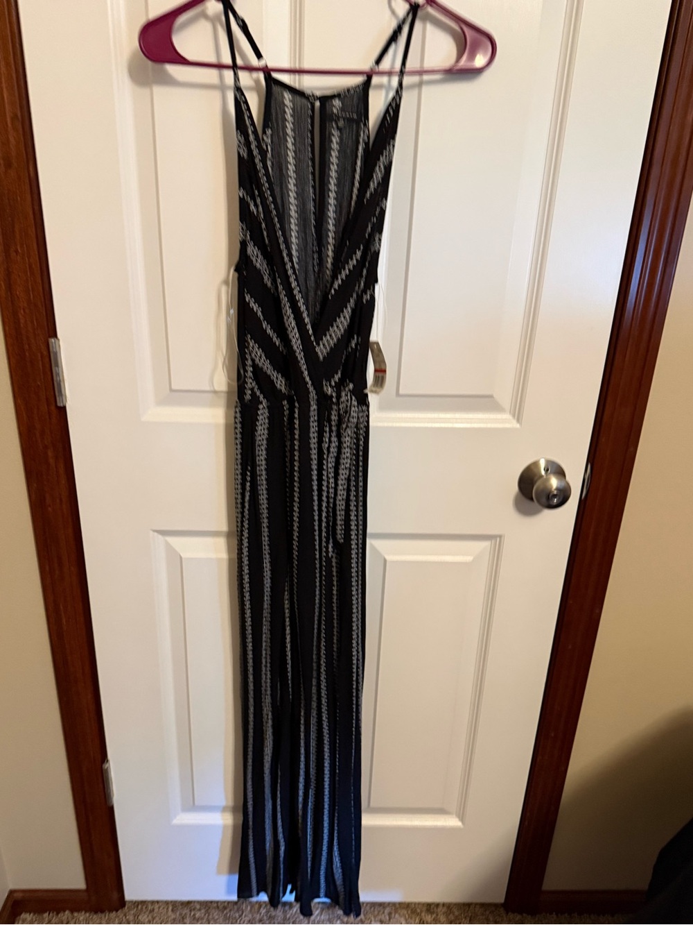 Staccato Black and White Patterned Sleeveless Jumpsuit